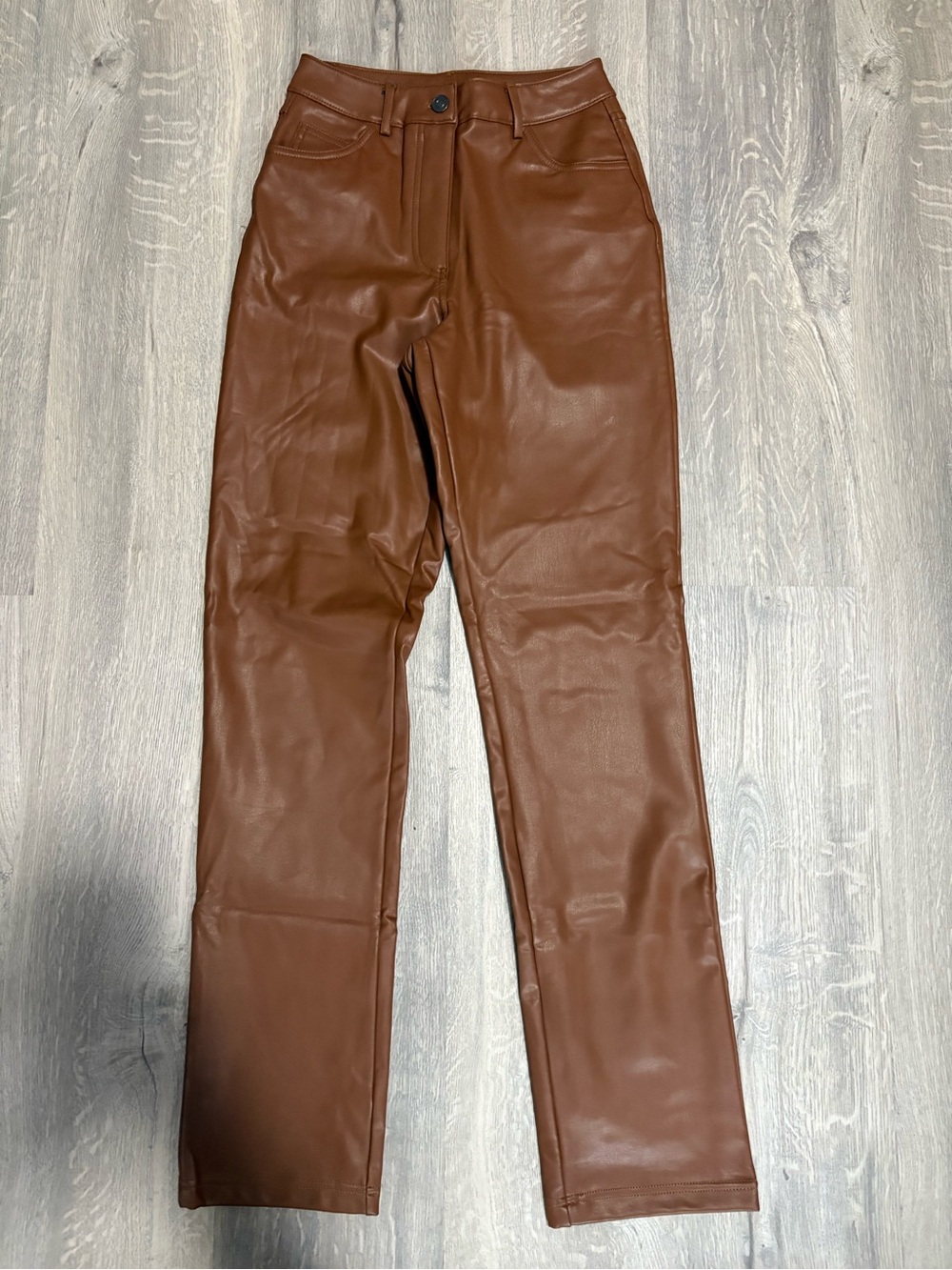 Design lab Faux Leather High-Waist Pants - Brown